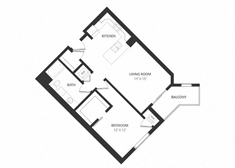 Floor plan for 1 bed, 1 bath, 807 sqft